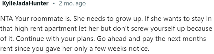 The roommate needs to grow up.