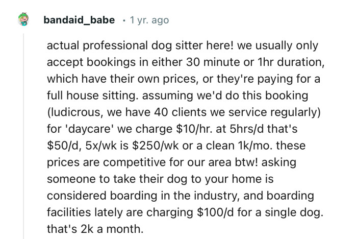 This professional dog sitter decided to break down their charges and how much some boarding facilities make per dog in a month