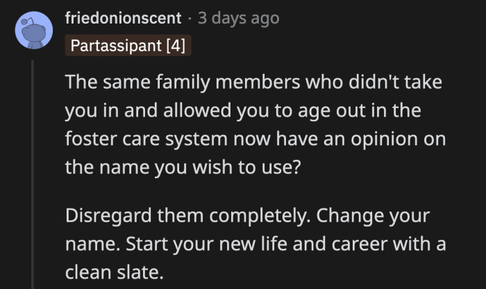 A clean slate for OP to fill with her future success