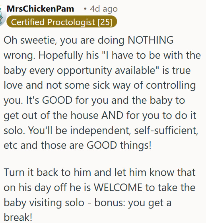 Husbands' need to be involved in every baby outing is raising red flags