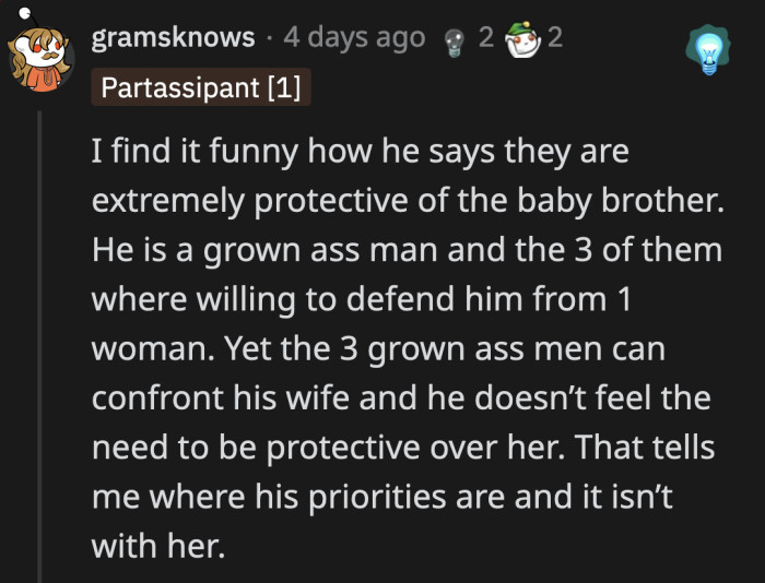 It's very obvious that OP's loyalty is with his brothers and not with his wife