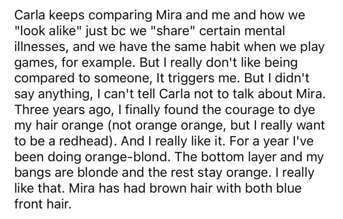 Carla constantly compares the OP and Mira.
