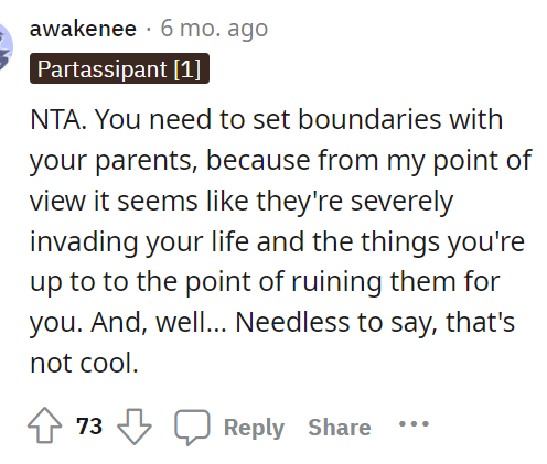 People quickly came to the comments and let OP know that they are simply applying boundaries and their parents are stepping over them.