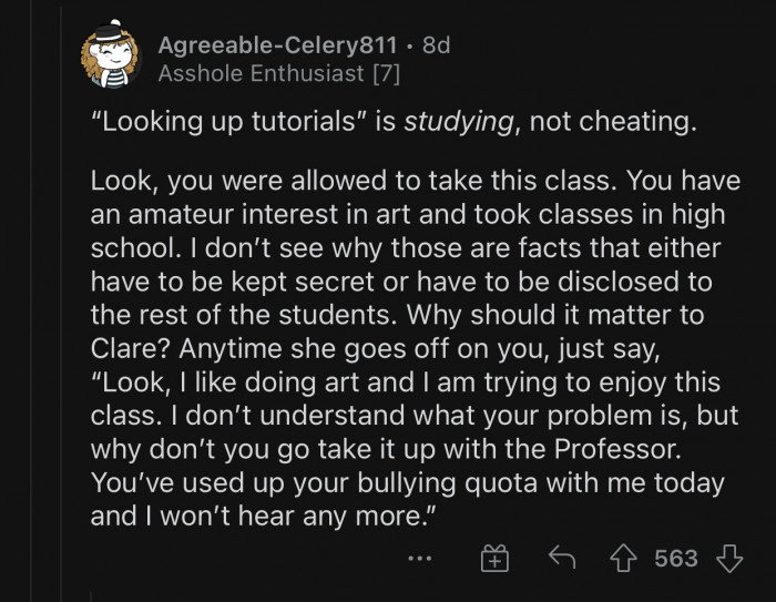 Claire is getting unnecessarily involved in OP's life.