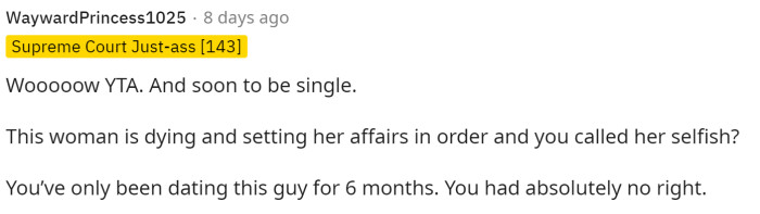 This person, along with others, said that they can expect to be single after this because they obviously didn't choose the right side.