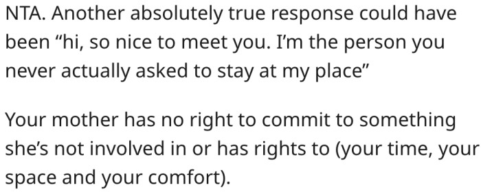 His mother's action is out of bounds