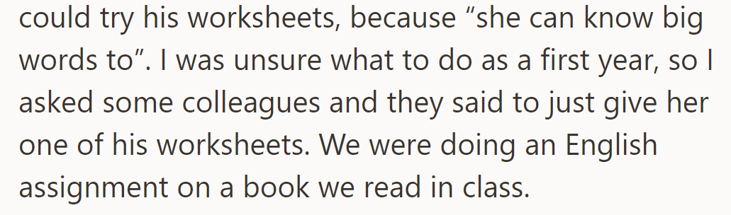 Mia wanted to try Warren's advanced worksheets. The teacher gave her one during an English assignment.