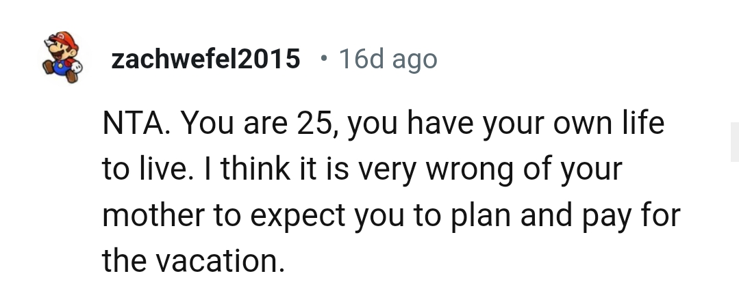 The OP has her own life to live