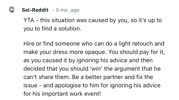 “YTA - This Situation Was Caused by You, So It’s Up to You to Find a Solution.”