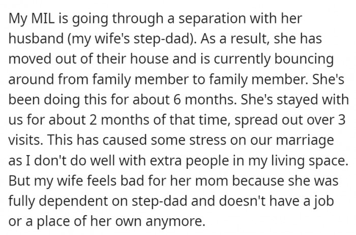 After her separation, MIL had no place to stay or job to earn money.