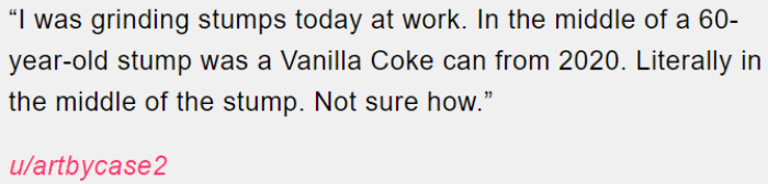 Vanilla Coke Can Found Encased in a 60-Year-Old Stump