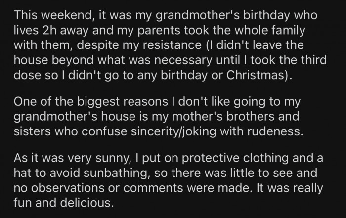 OP had her protective clothes on, and no comments were made by that point.