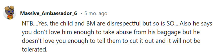 It's a disrespect circus with SO as the ringmaster. His love demands are a one-way ticket to Disrespectville.