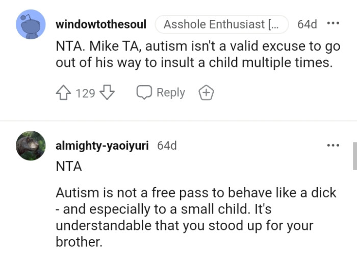 Autism is not a free pass to behave like an AH.