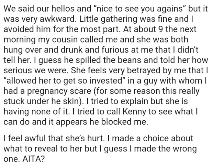 OP's cousin called, and she was both hungover and furious at the OP for not telling her