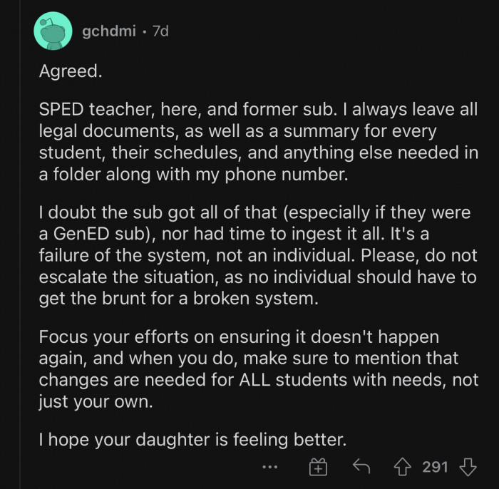 The change should include all students and not just OP's daughter.