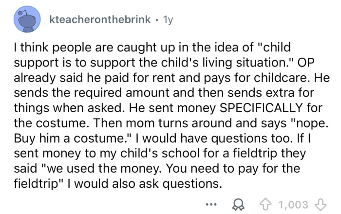 That money was meant specifically for the costume.
