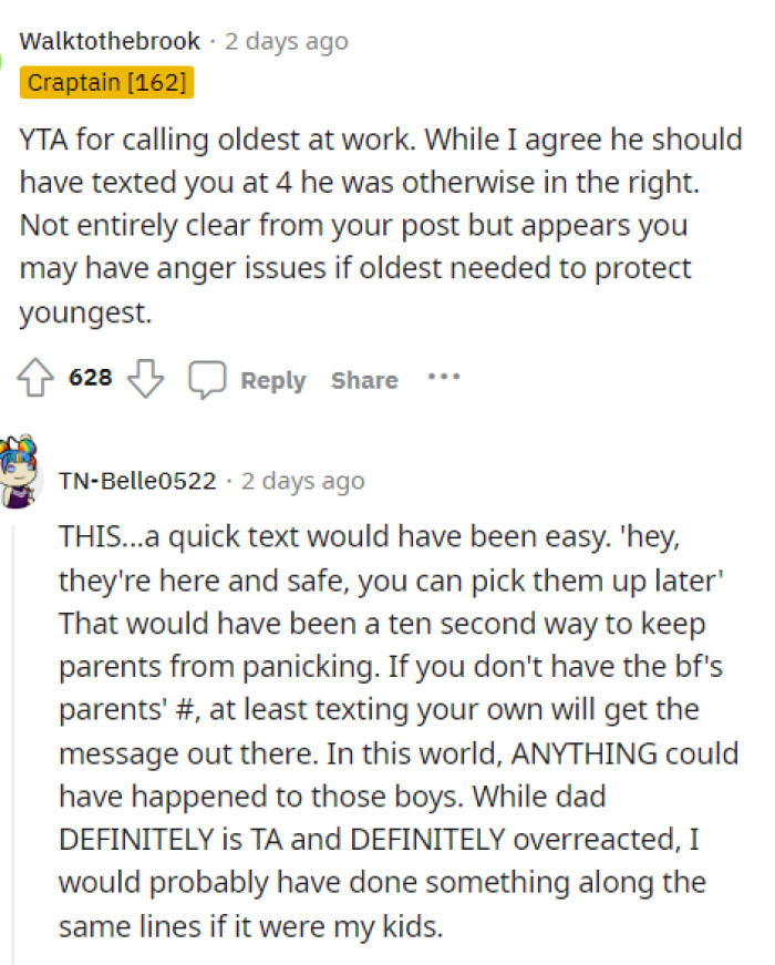 A quick text may have been expected, and we understand, but the oldest is basically an adult.