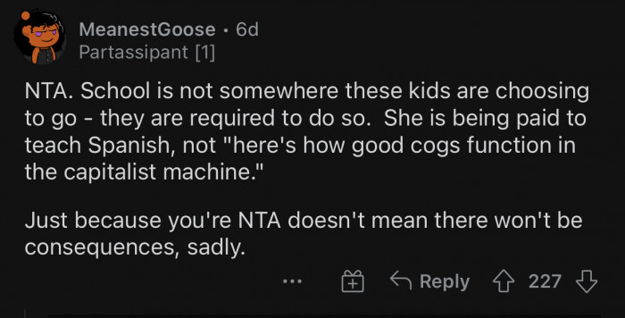 The teacher has the option to switch jobs.