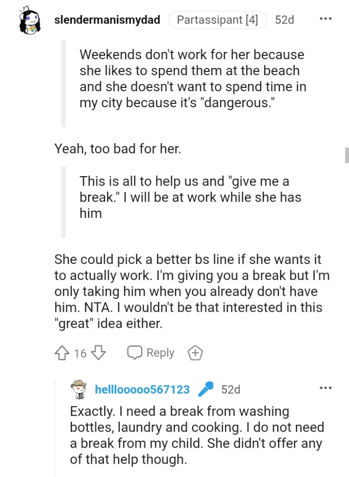 OP's mom should pick a better line if she wants this to work