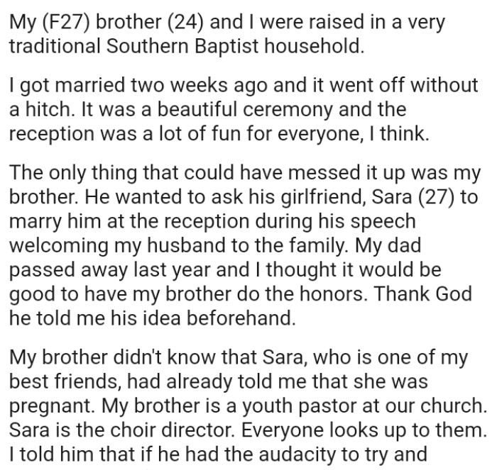 OP's Dad Passed Away, and She Thought It Would Be Good to Have Her Brother Do the Honors