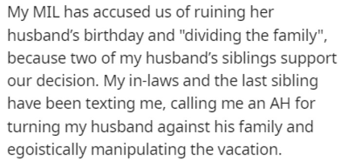 The mother-in-law accused OP and his husband of ruining the birthday