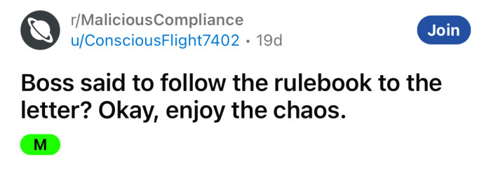 The Reddit user shared a story about how he and his colleagues used their company handbook to teach their boss a lesson.