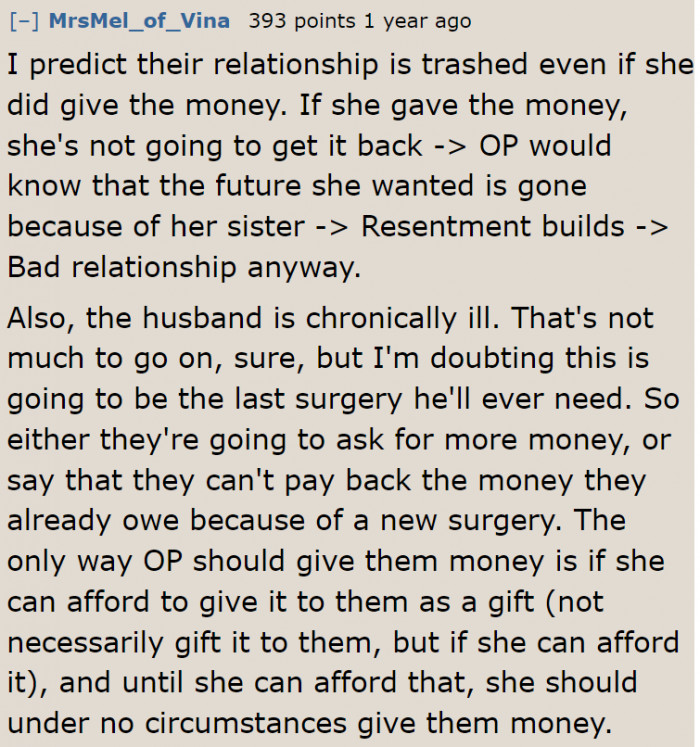 Whether or not the OP gives money, it's still going to be a toxic relationship.