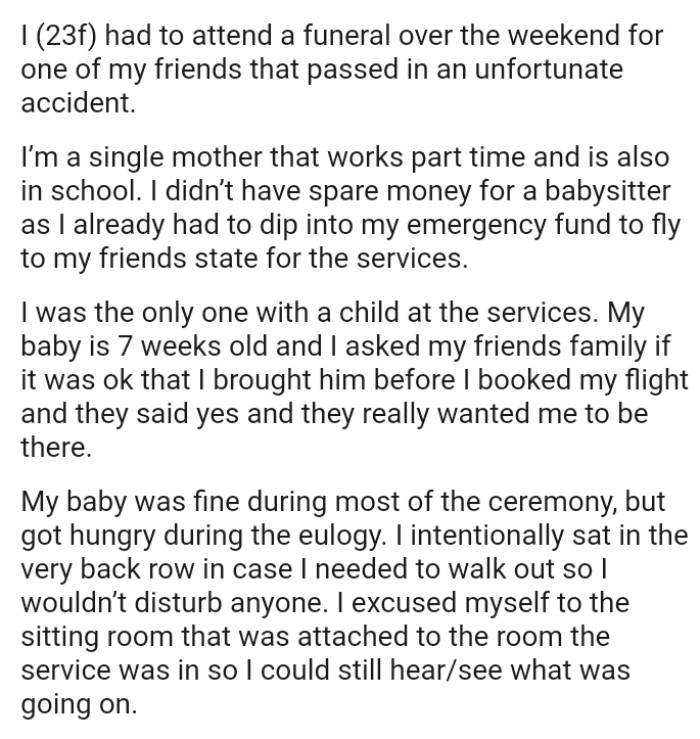 The OP already had to dip into her emergency fund to fly to her friend's state for the services