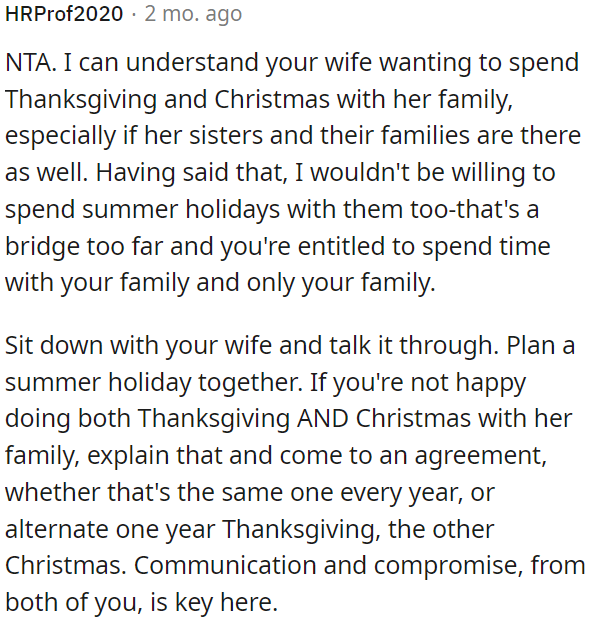 OP needs to talk to his wife about balancing time with both families during the holidays.