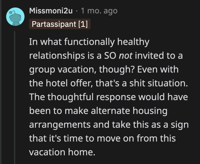 Just that once, couldn't have OP stayed at the hotel with his girlfriend?
