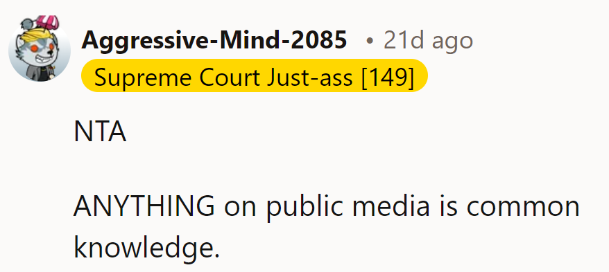 NTA: If it's on public media, consider the news officially out there—no secrets on the internet!