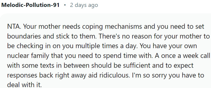 The mother needs some coping mechanisms