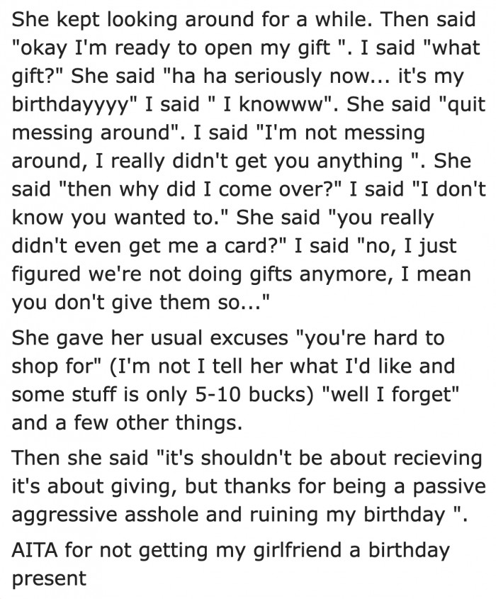 Since the guy hasn't been receiving gifts from his girlfriend, he thought gift-giving wouldn't be part of the relationship anymore. Then this happened.