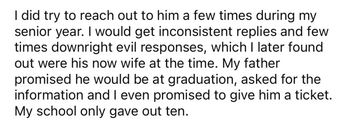 The Redditor said she has tried to reach out to her father, but his replies are inconsistent and sometimes rude.