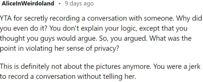 Secretly recording the conversation was a violation of privacy