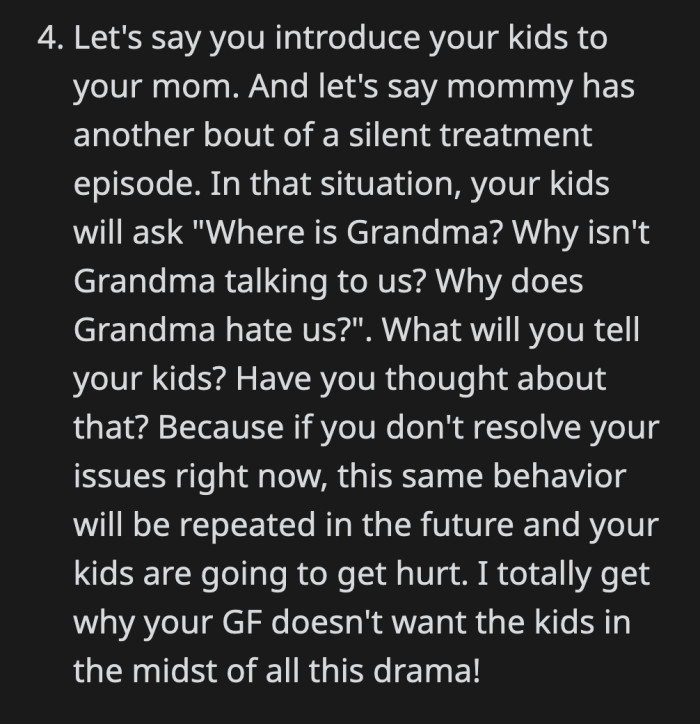 How will OP handle his kids' questions when their grandma eventually abandons them out of the blue?