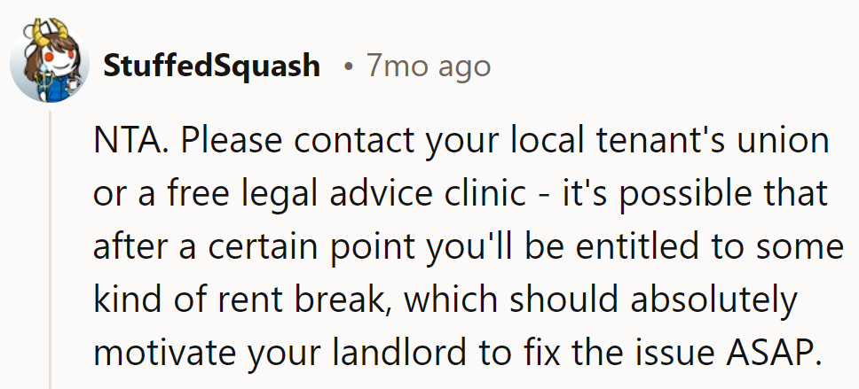 NTA. Legal backup might just shock the landlord into action with a rent break.
