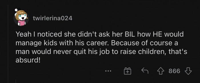 She didn't ask the boyfriend the same question.