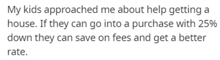 OP's kids asked him to help them with buying a house