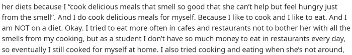 OP did try to do some things to help accommodate her roommate, making her life a little bit easier with her diet. But this wasn't enough for her.
