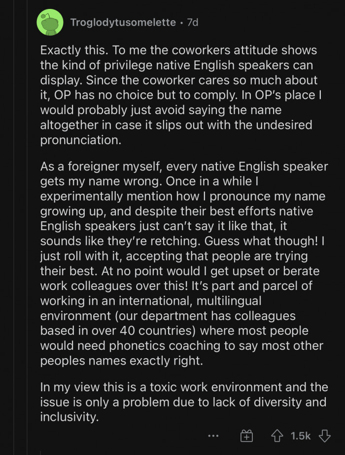 OP should just avoid saying his co-worker's name altogether.