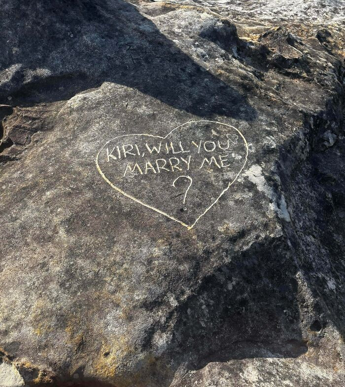 "Etching Your Proposal Into Ancient Rocks At A Popular Look Out In The Blue Mountains"
