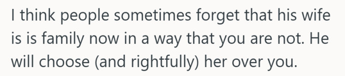 It’s a reminder that partners come first, even when siblings mean well but overstep.