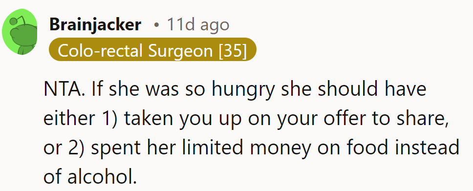 Sharing is caring, or she could've saved her appetite for a meal deal.