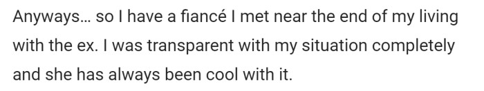 As OP was ending his living arrangement with his ex, he met his now fiancée and was open about his ex and daughter from the beginning