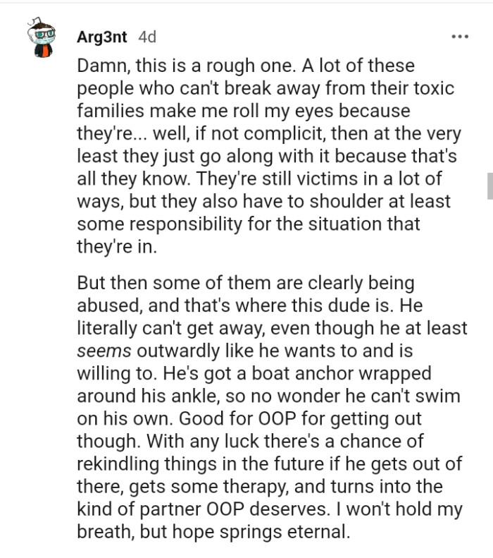 He's got a boat anchor wrapped around his leg