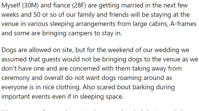 OP and his fiancée are getting married, and they invited 50 of their closest friends and family members.