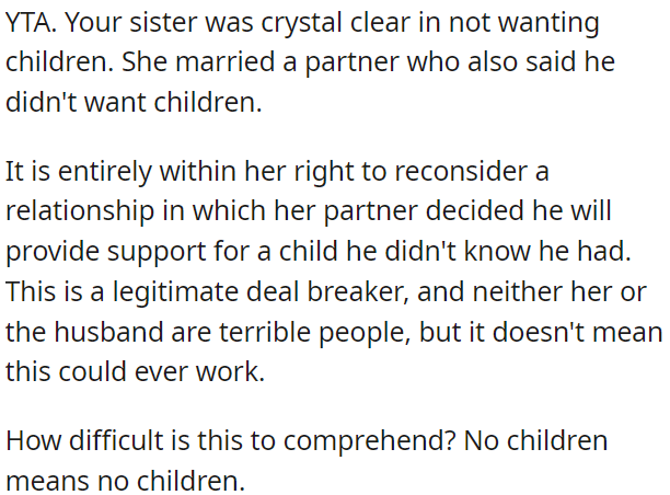 OP's sister made it clear she didn't want kids.