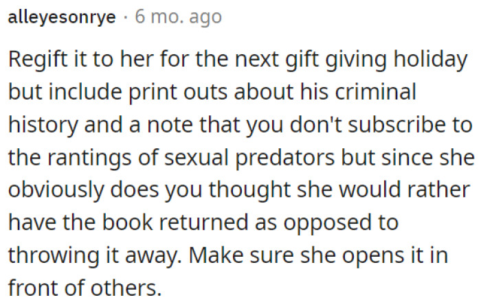 OP should reciprocate with a gift—an author biography.
